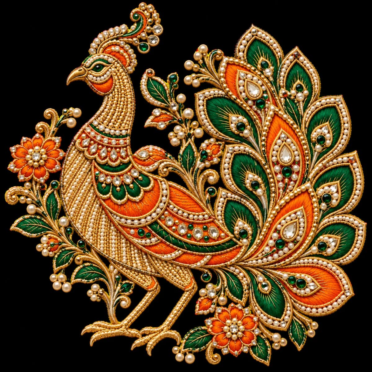 Fabric sticker - Orange peacock 
