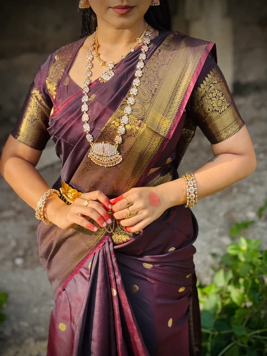 Semi silk Coffee brown saree