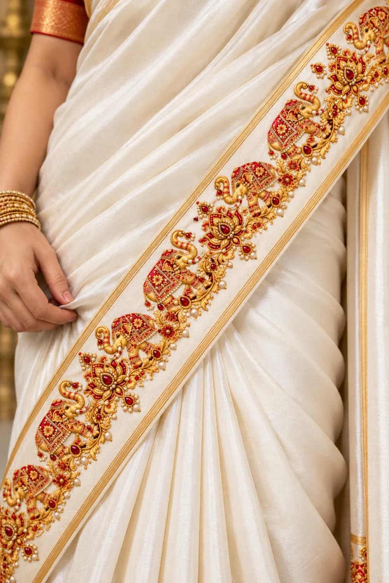 Saree Borders - Golden elephant  thumbnail 2