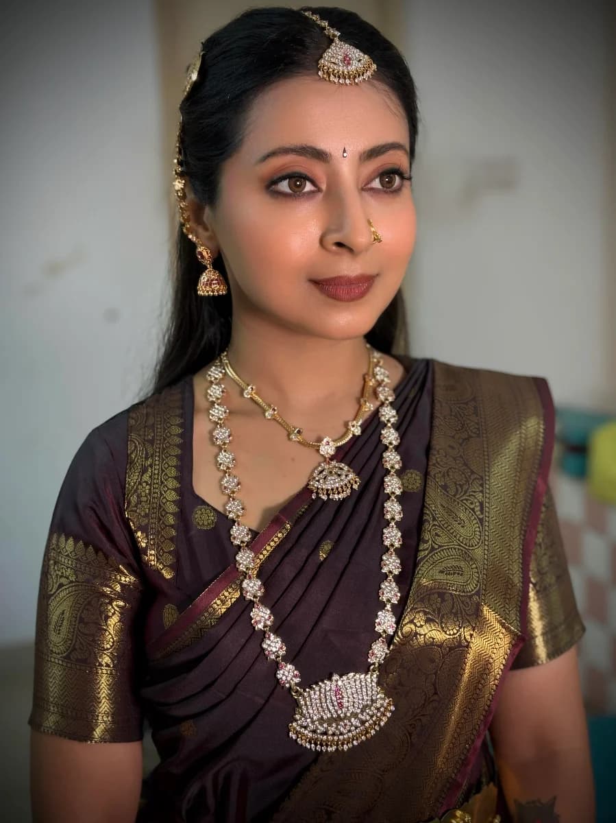 Semi silk Coffee brown saree thumbnail 2